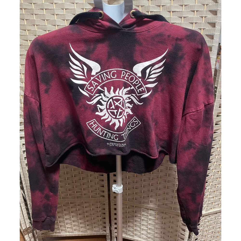 Official Supernatural Saving People Hunting Things Crop Hoodie Tie Dye Size L